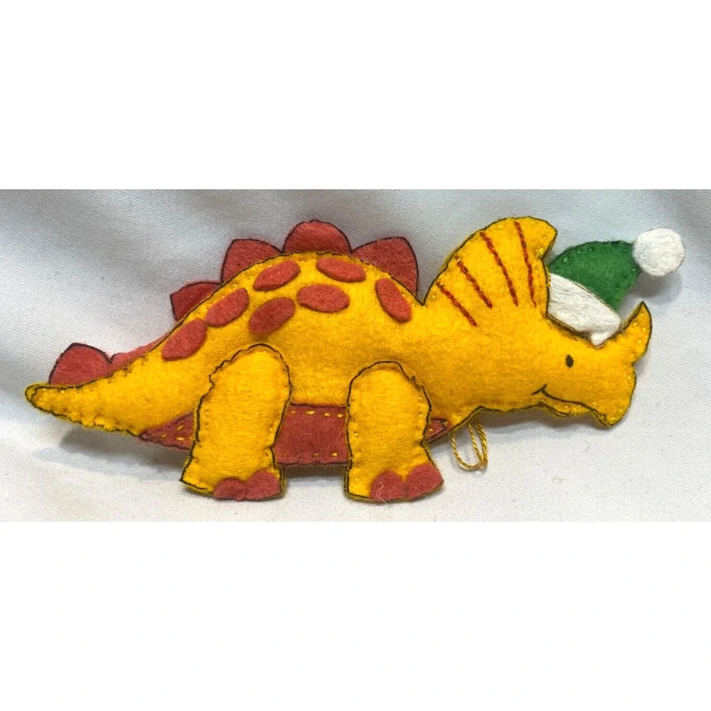 5 Felt Hand Made Vintage Dinosaur Ornaments